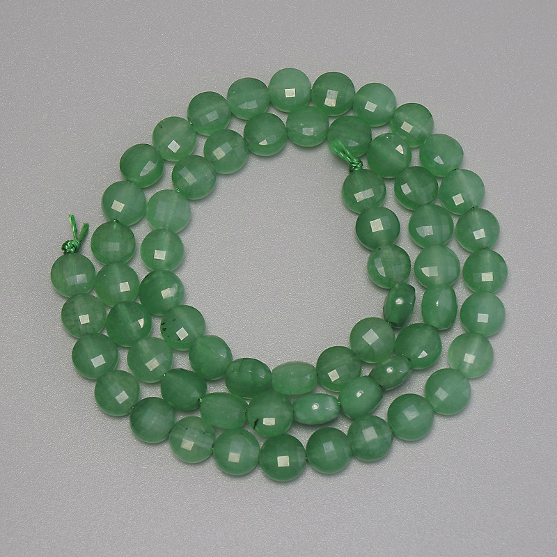 Jade Beads, Faceted Round Coin, 6.5 mm diameter, 38 cm length on a thread