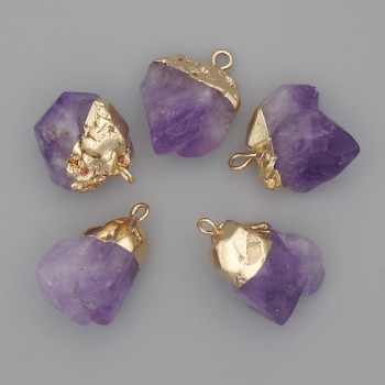 Amethyst Pendant 16-20×13-18 mm +-, length 21-25 mm +- (assorted sizes) gold-tone metal