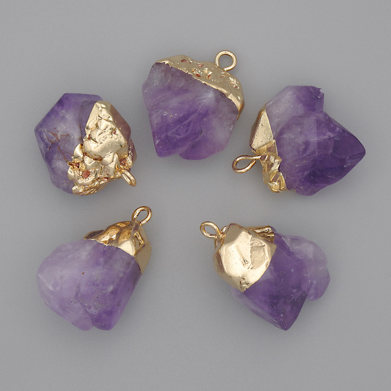 Amethyst Pendant 16-20×13-18 mm +-, length 21-25 mm +- (assorted sizes) gold-tone metal