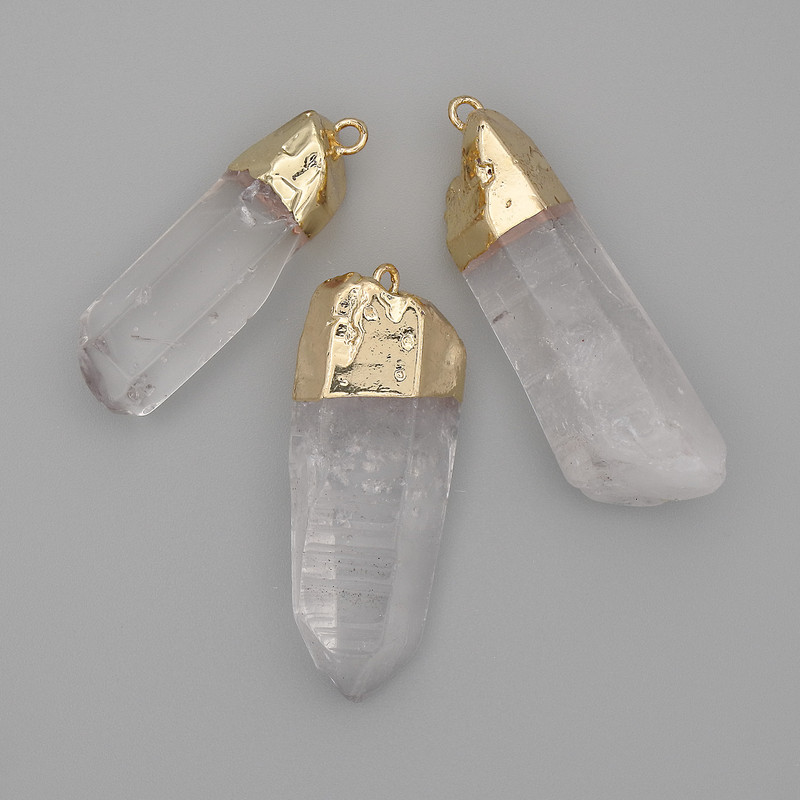 Pendant Mountain Crystal 30x37x9-12mm+-, length 33-40mm+- golden metal Assorted sizes)