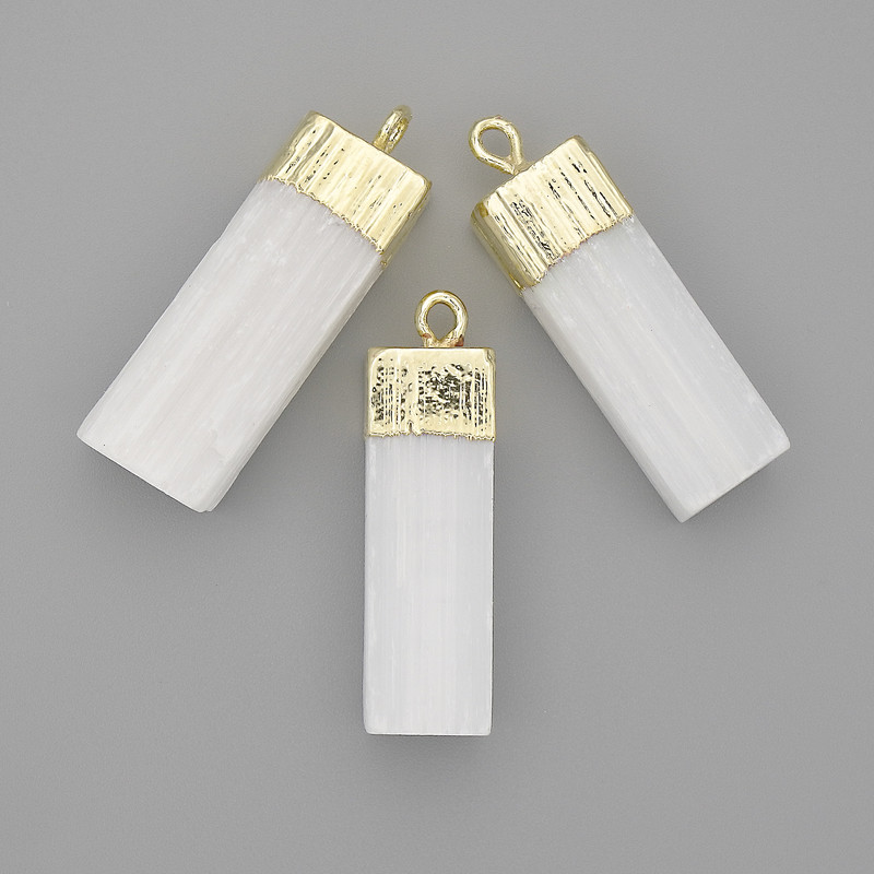 Pendant Selenite Mineral Untreated 32×12mm±, length 36mm± Gold Metal