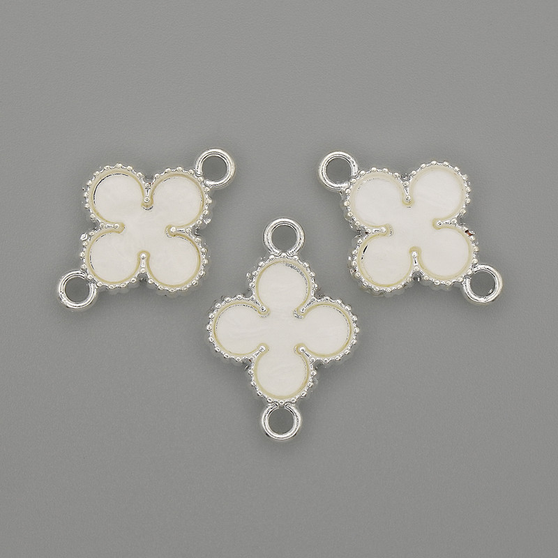 Clover Connector white color sterling silver metal 20x14mm+-pack of 3