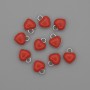 Pendant Heart with red enamel, silver metal, diameter 6×8mm±, pack of 10