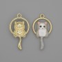 Pendant Cat White and Gray Enamel on Gold Toned Metal, 15x27mm±, Pack of 2