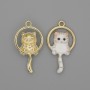 Pendant Charm Cat White Enamel Gold-Tone Metal, 15x27mm±, Pack of 2
