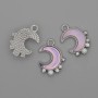 Pendant Charm Moon with Pearls and Rhinestones, Silvery Metal, 15mm diameter ±, length 18" ±, pack of 3