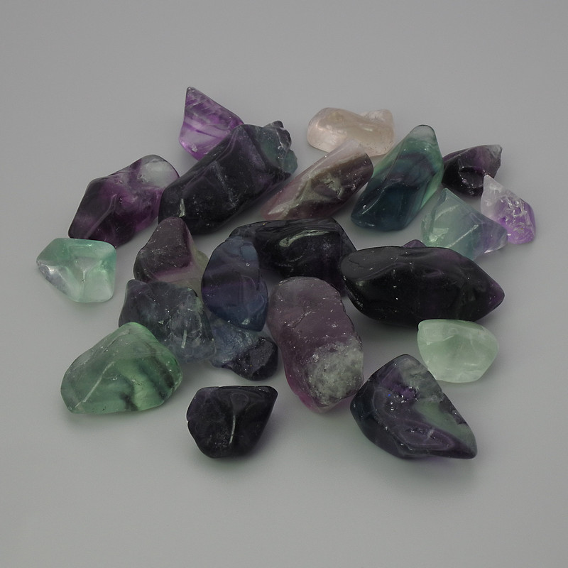 Fluorite tumbled natural souvenir stone ~ sizes 15-37×12-19(±) packaged 100g (price per 100 g)