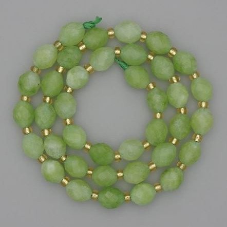 Natural Stone Beads Chrysoprase Olivine Faceted Round Beads, 9.5x7.5 mm, 3mm+± seed beads, 35 cm+ length