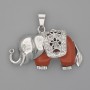 Pendant Elephant Red Jasper 39x34mm± Silver Metal