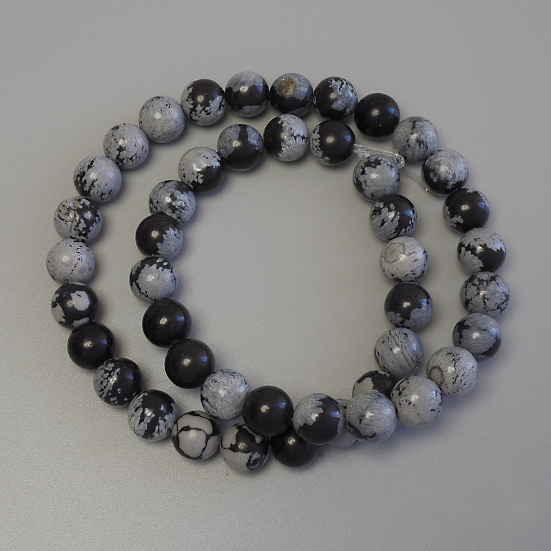 Snowy Obsidian Beads on Thread Smooth Round Beads 8mm±, Length 38cm±