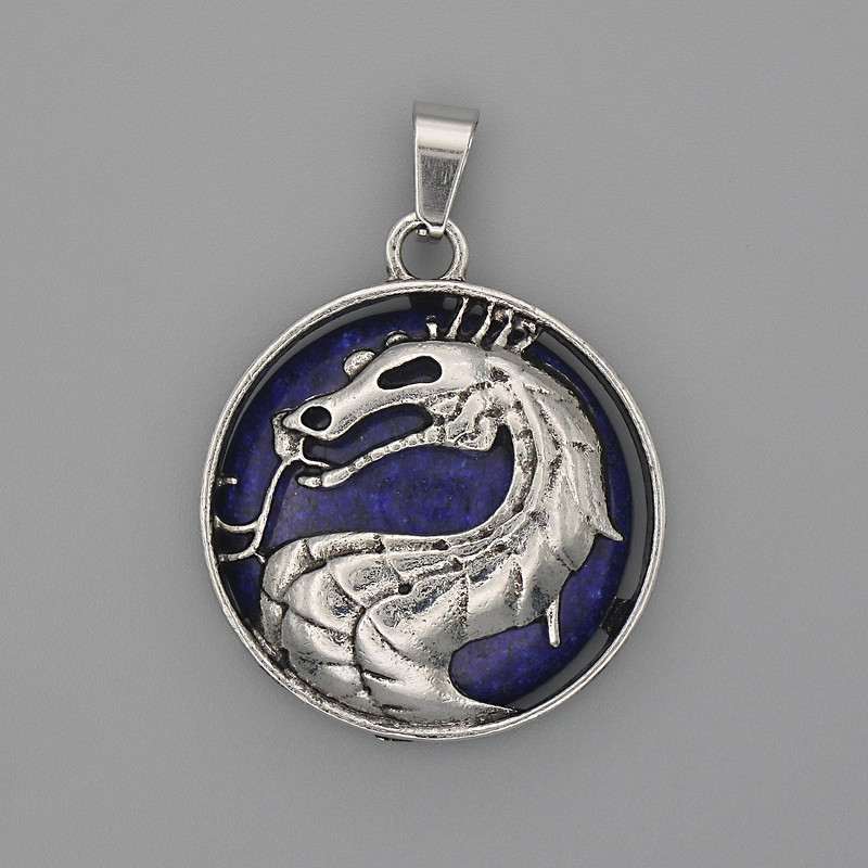 Pendant Dragon in a Circle with Lapis Lazuli, diameter 28mm±, length 38mm±, silver-metal