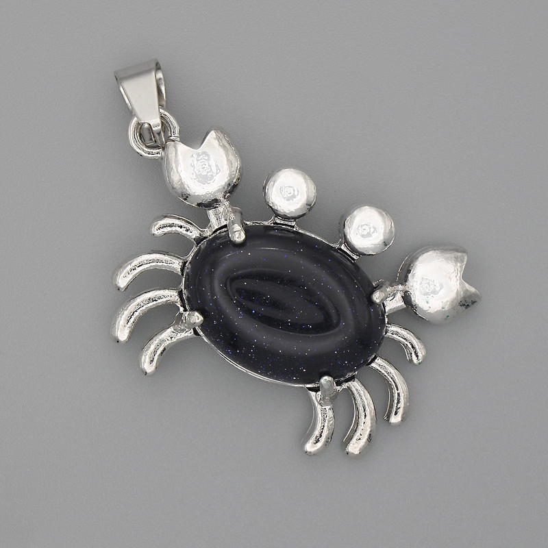 Crab Pendant Aventurine Night of Cairo 40×22mm± Silver Metal