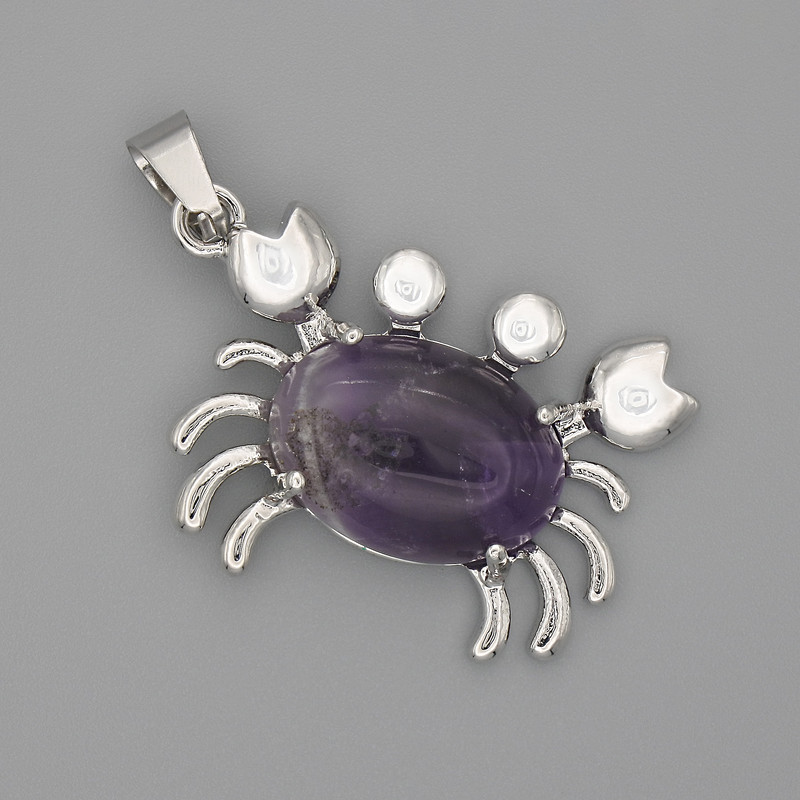 Crab Pendant Amethyst 40x22mm± Silver Metal