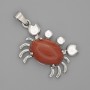 Pendant Crab Red Jasper 40x22mm± Silver-toned metal