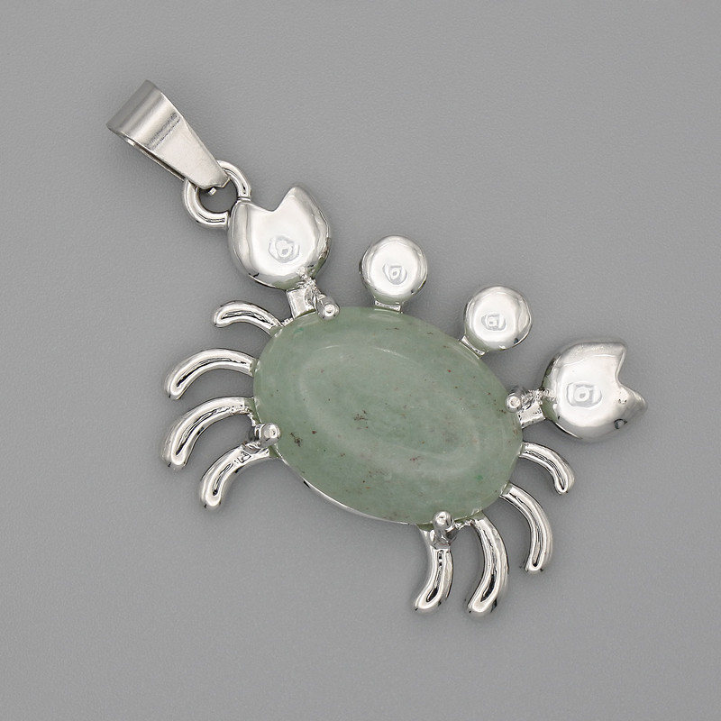Pendant Crab Jade 40x22mm± Silvered Metal