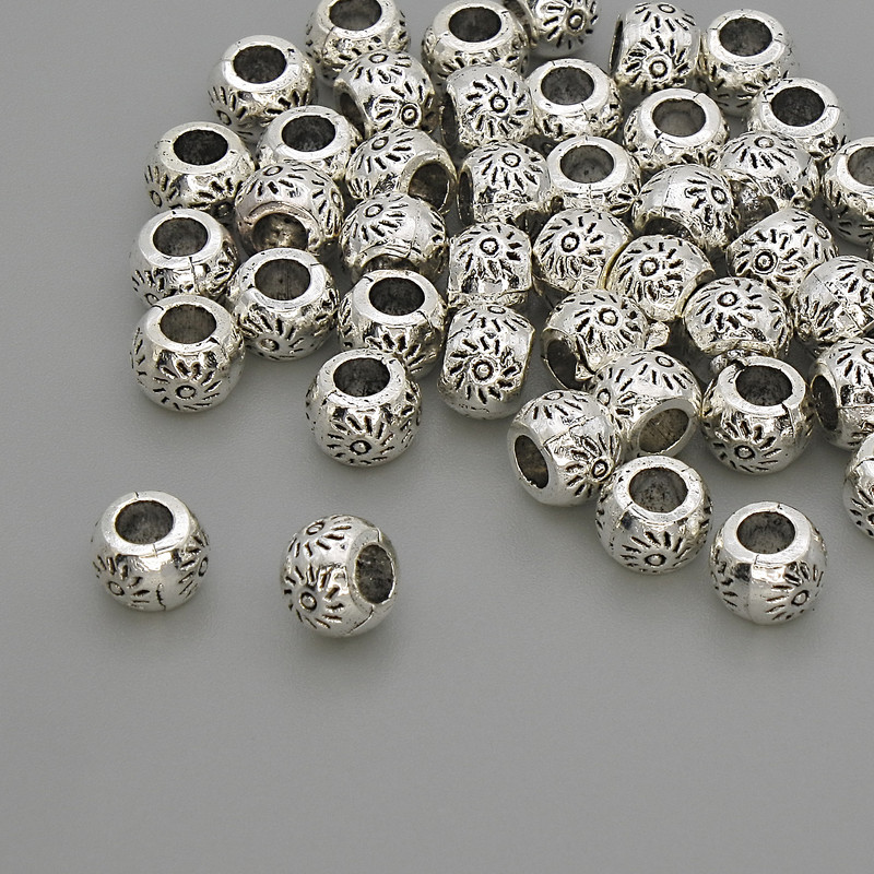 Bead findings inlay bead color metal silver, diameter 6×4mm± hole, diameter 3mm± packaged 20 g (~45 pcs)