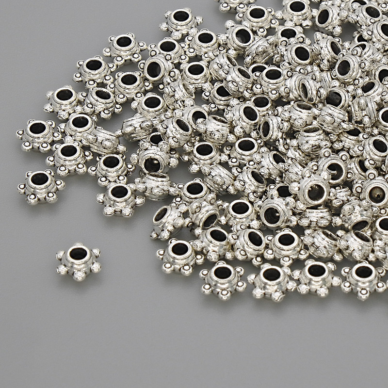 Bead Findings: Bead Inlay Color Metallic Silver, Diameter 5×2, 5mm±, Hole diameter ~2.8mm, Packaging 20 g (~130 pcs)