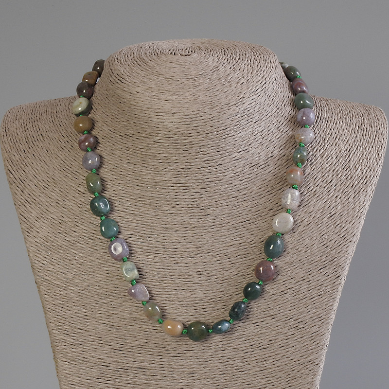 Jasper Bead Necklace, Dull-Tumbled 9-11×8-10 mm diameters, 50 cm length ± with extender chain + 5 cm