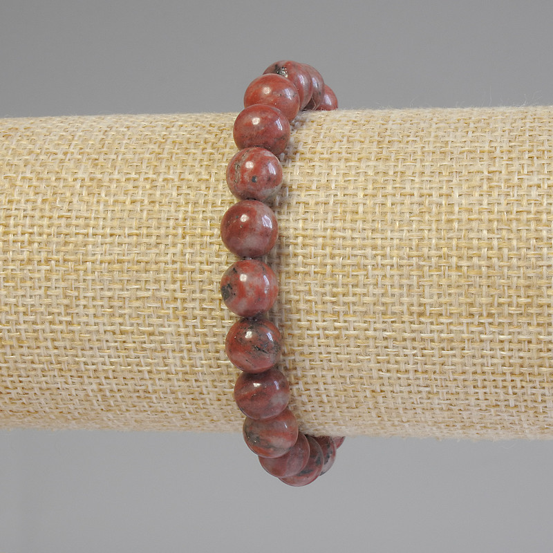 Bracelet of Red Jasper Smooth Beads, 8mm diameter ±, length 18cm ±, stretch