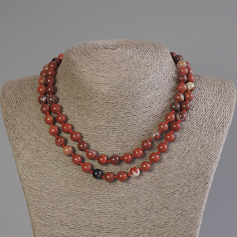 Long Beads Necklace Red Jasper Smooth Round, 9mm±, 84cm±