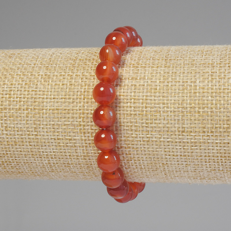 Carnelian Bead Bracelet Smooth Round Beads, 8mm diameter, 18cm length, stretch