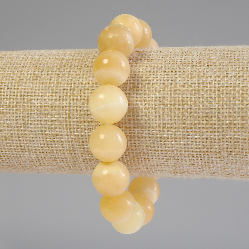 Yellow Agate Bracelet Smooth Beads, 14mm diameter, 18cm length, stretch