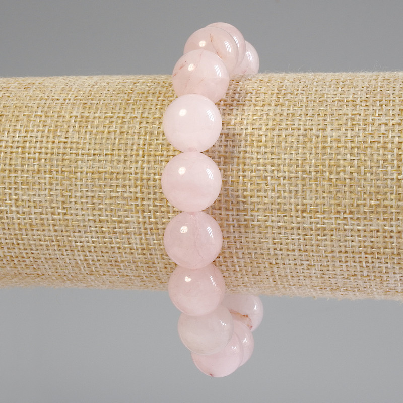 Clearance! Bracelet Rose Quartz Bead, 12mm diameter ±, length 18cm ± Stretch