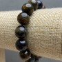 Bracelet Tiger's Eye and Hawk's Eye natural stone, smooth beads, diameter 12(±)mm, length 18cm (stretch)