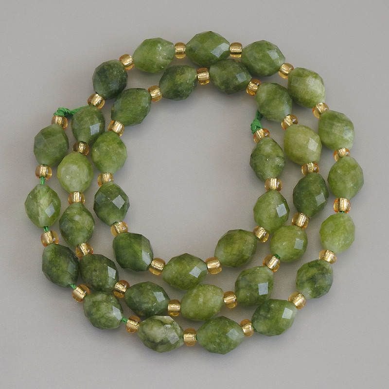 Jadeite Beads, Faceted Nugget, 8x6.5 mm, 5 mm+ beads, on thread, 38 cm+ length