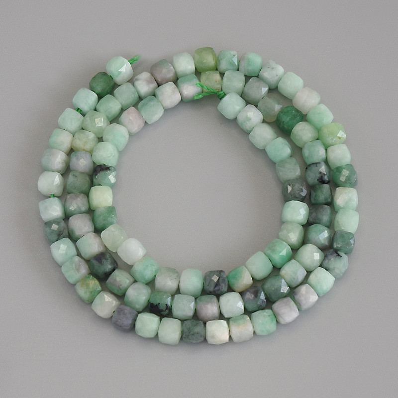 Emerald Beads, Faceted Cube, 4x4mm+, on Thread, 39cm+ Length