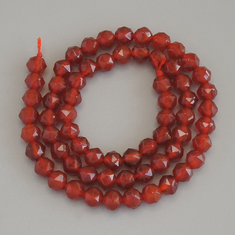 Carnelian Beads, Multifaceted, 6mm Diameter ± on Thread, 37cm Length+