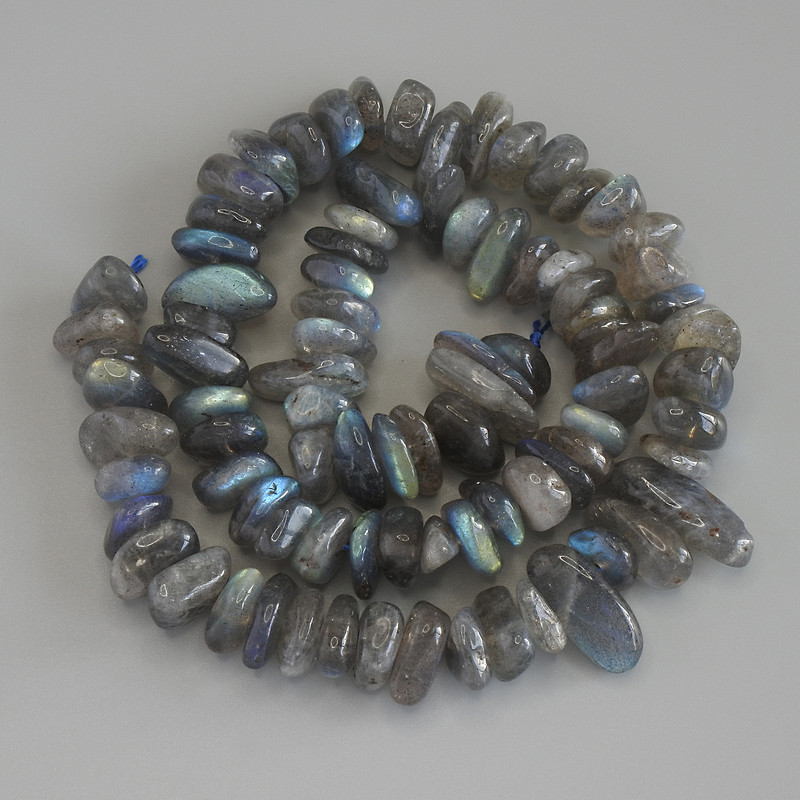 Labradorite Faceted Beads, 9-14×5-6 mm on thread, length 41 cm+