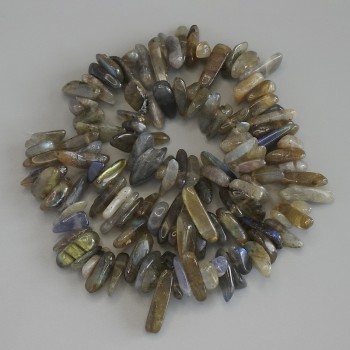 Labradorite Beads Chip Needle Shape, 12-17×3-5mm+, on Thread, Length 39cm+
