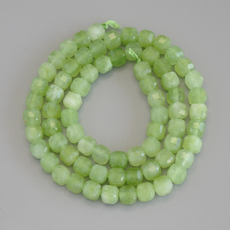 Chrysoprase Olivine Beads Faceted Cube, 5x5mm dia, on thread, 36cm+ length