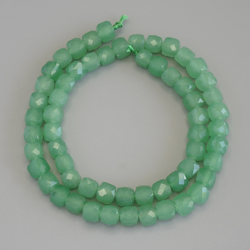 Jade Beads, Faceted Cube, 7x7mm±, on thread, 41cm± length