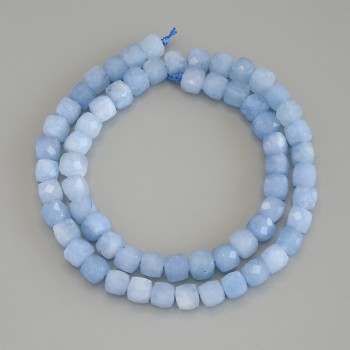 Aquamarine Faceted Cube Beads, 6.5 mm diameter, 5.5x6.5 mm ± on a thread, 41 cm length