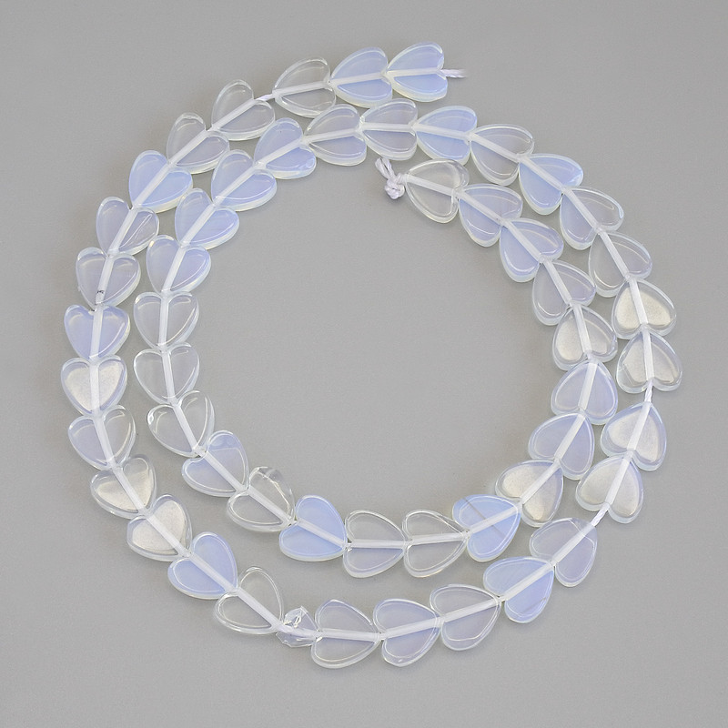 Moonstone Heart Beads, 8x8x2 mm+, on thread, length 38 in