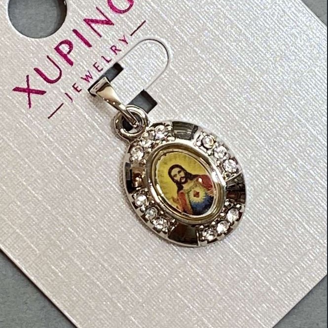 Pendant "Icon" Xuping with white crystals, diameter 20x13mm+-, length 25mm+-, rhodium plated