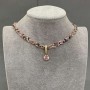 Choker cord Turquoise? Wait careful: Turmaline gemstone beads 2mm, length 35mm plus extender 5cm, pink crystal pendant