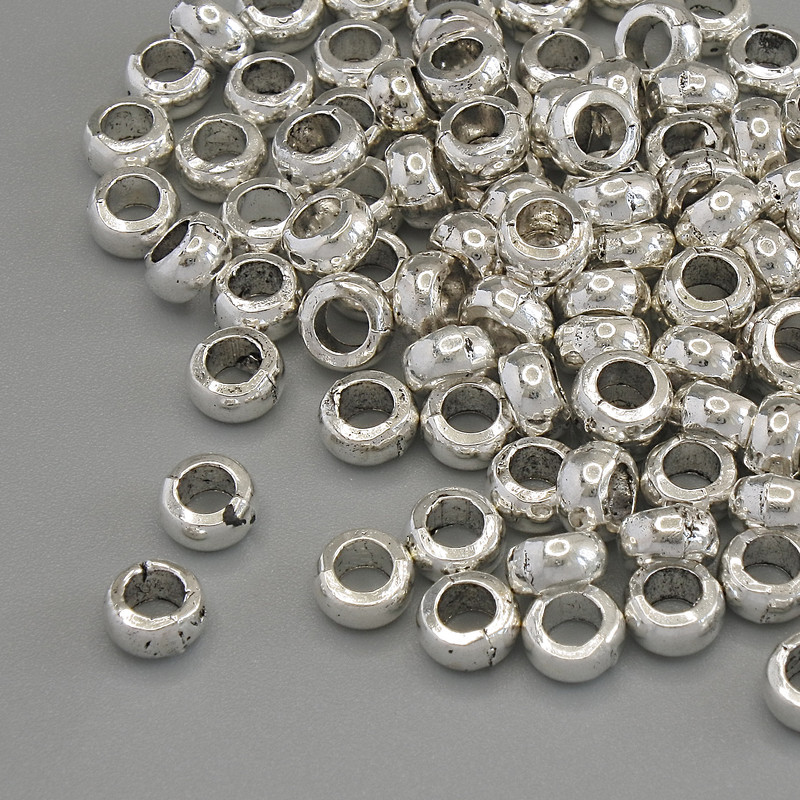 Bead Inlay Findings, metallic color silver, bead diameter 5x3 mm ±, hole diameter ~3 mm ±, packaged 20 g (~100 pcs)