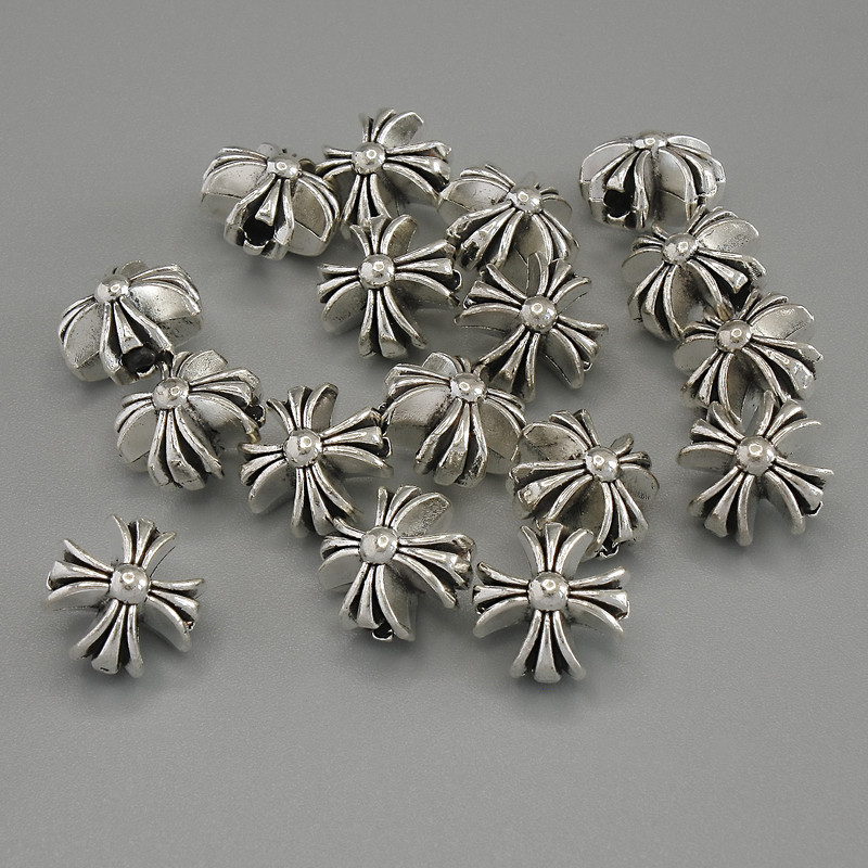 Bead Inlay Cross Charm in Silver Color, hole 2mm, approx 9.5×9.5×7mm, packing 20 g (~17 pcs)