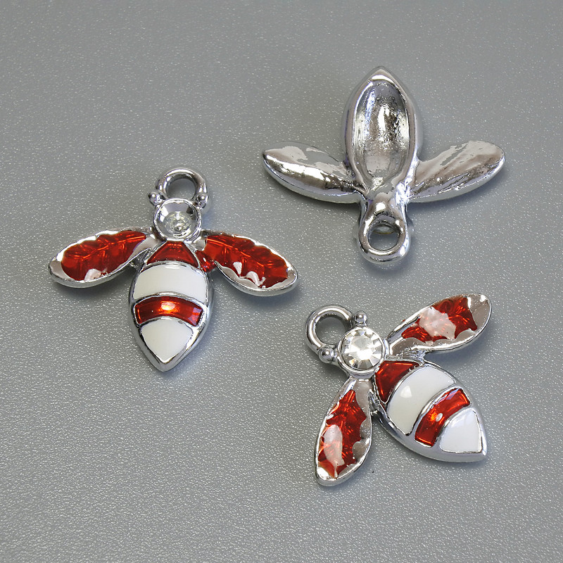 Pendant Charm Insect Enamel Silver Metal, diameter 15x16, 5mm±, pack of 3