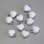Pendant Charm Heart White Enamel Silver Metal, diameter 6×8mm± pack of 10