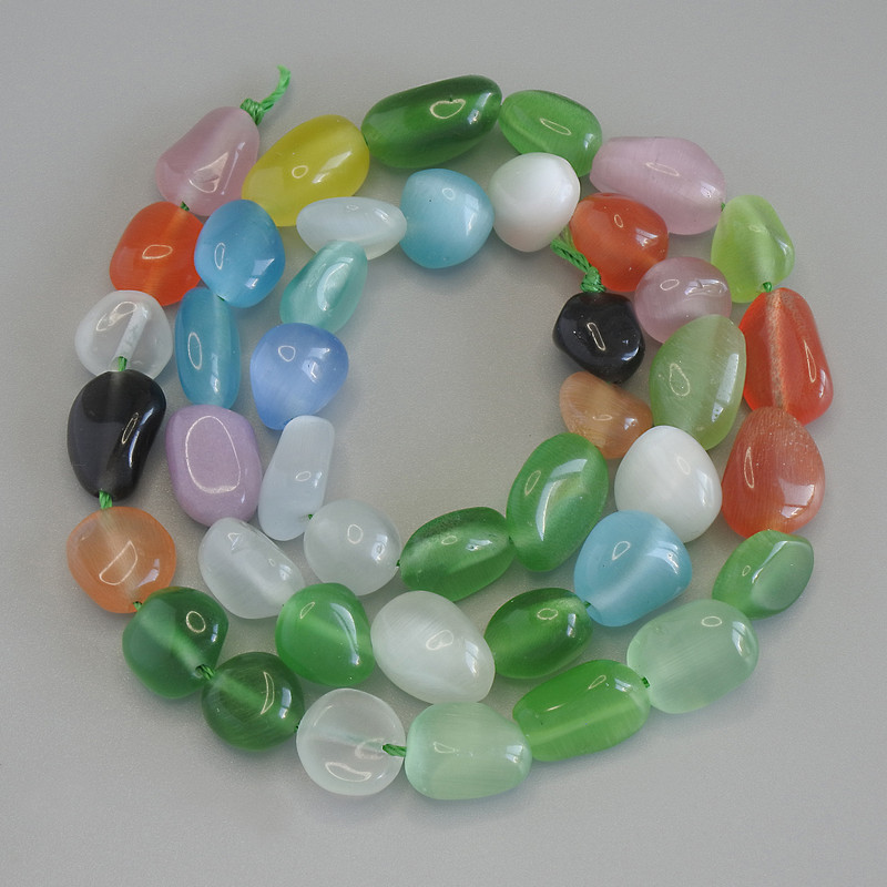 Cat's Eye Multicolor faceted Beads, 8-12×9 mm, 41 cm long on thread
