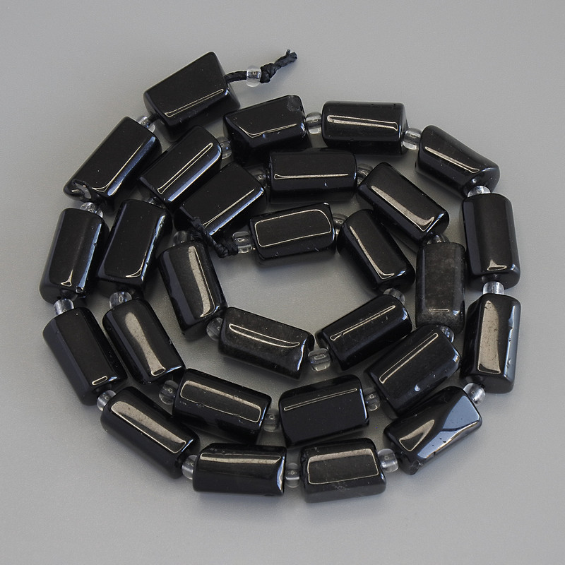 Sunstone Obsidian Beads, faceted, 12×7mm, ±3mm seed beads, 39cm length on thread