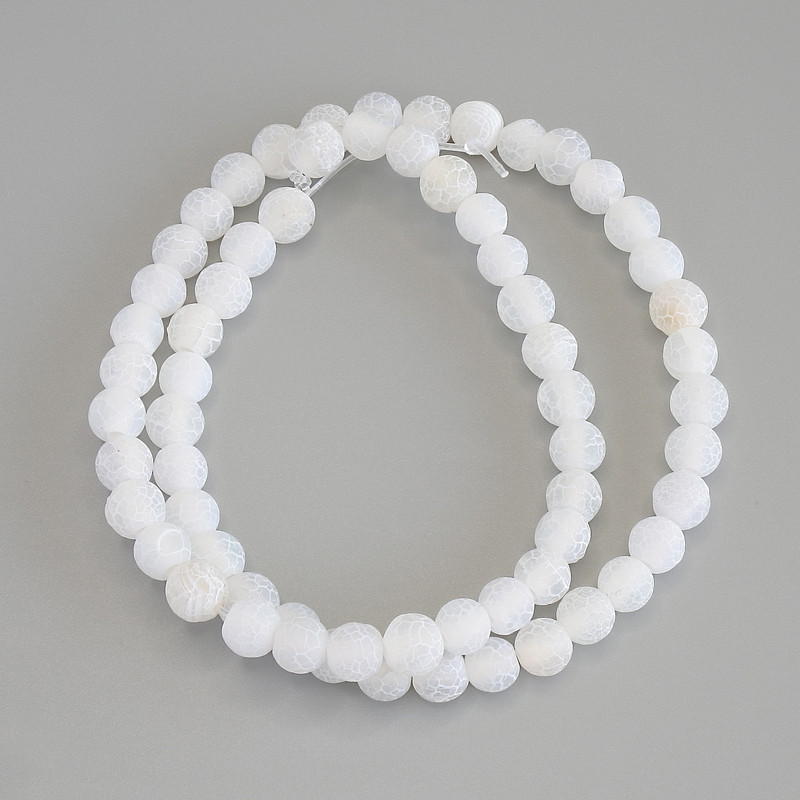 Fizz white Frosted Agate Beads 6mm Smooth Sphere, 35cm length on nylon thread