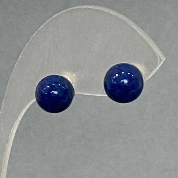 Lapis Lazuli Stud Earrings (Pressed), sterling silver-plated metal, 8mm
