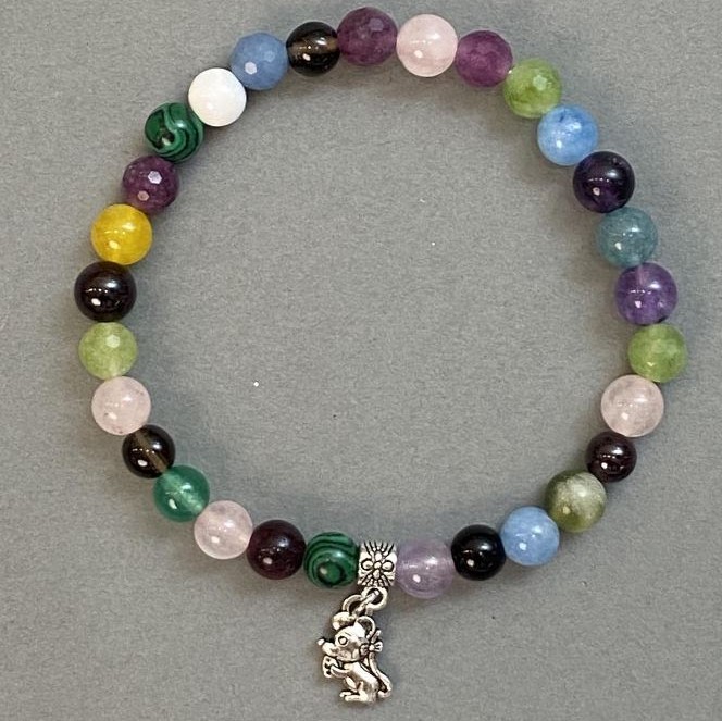 Bracelet Assorted Smooth Bead 6mm+- with metal inlay, length 18cm (stretch)