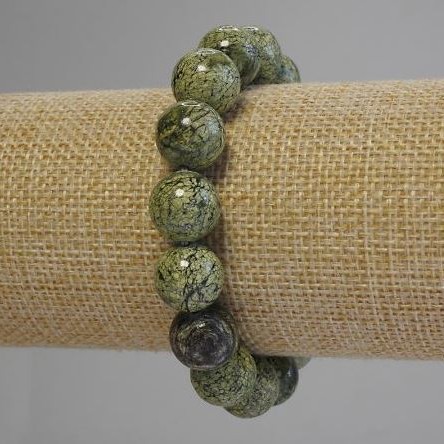 Serpentine Stone Bracelet, smooth round bead 15mm diameter, length 18cm, elastic