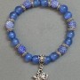 Bracelet Aquamarine and Frosted Agate Bead 8mm+ with Metal Inlays, 18cm+ Stretch